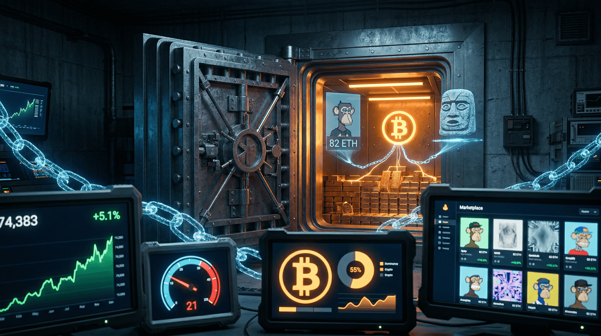 Bitcoin Safest Cryptocurrency at $74K Stabilizes NFTs