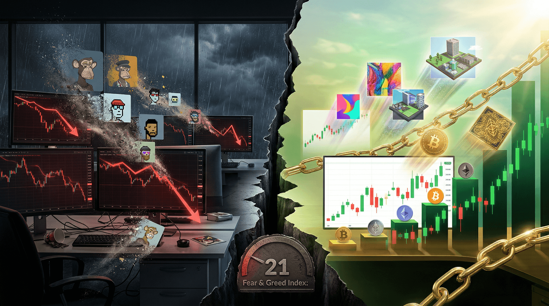 Crypto Perception Divide: F&G at 21 as BTC Up 4.9% to $74K