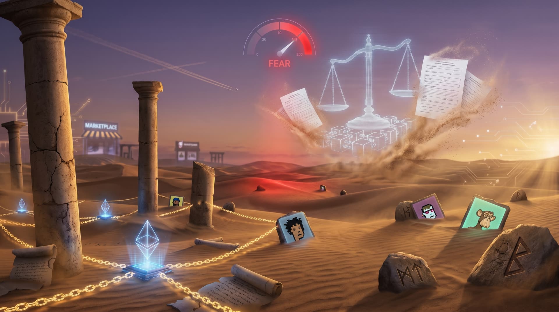 Crypto Regulation Mirage Drops Fear Index to 23, NFT Volumes -22%