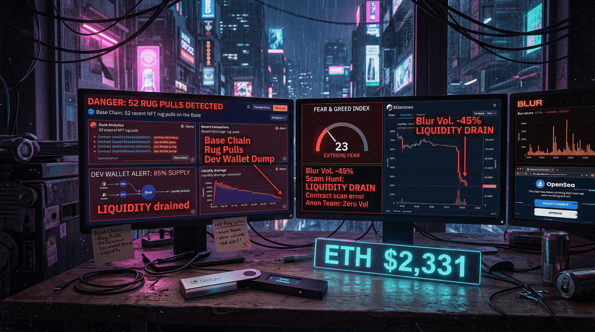 NFT Rug Pulls Hit 52 Cases as Fear & Greed Index Plunges to Extreme 23