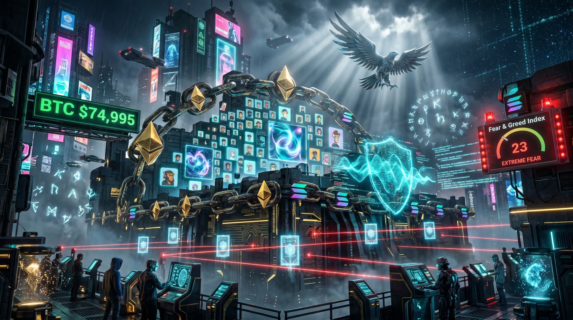 Trump AI Protection NFT Security Surges as Fear Hits 23, BTC $74,995