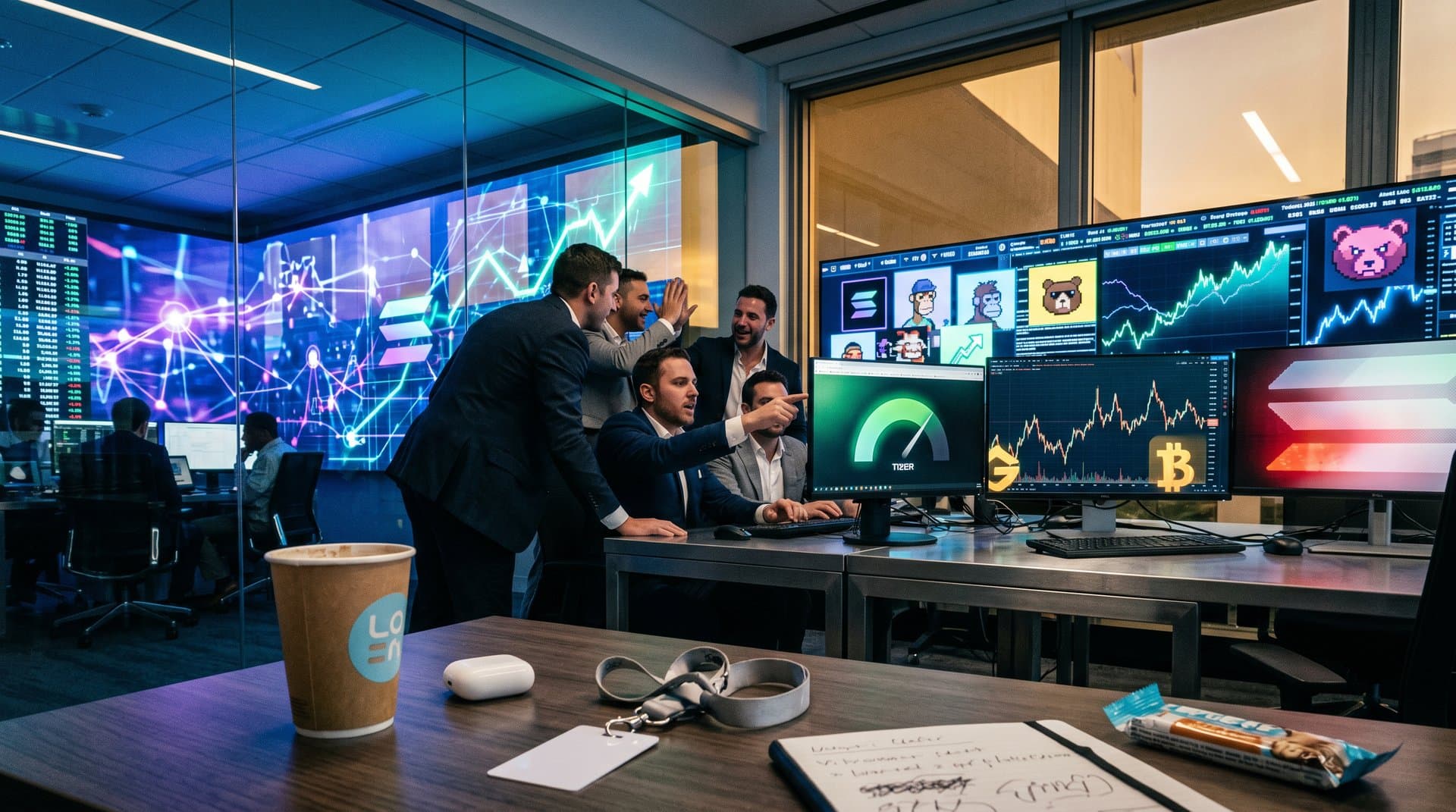 Tether shield protects Solana NFTs from hack volatility in neon cyberpunk DeFi scene