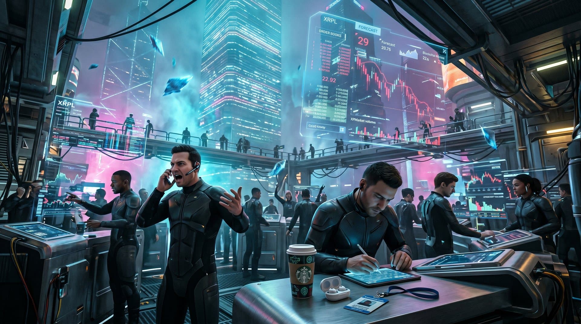 Holographic XRPL NFT marketplace showing low liquidity and declining XRP price charts