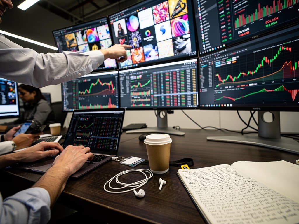 XRPL NFT marketplace screen with XRP price charts and blockchain activity in neon-lit trading environment