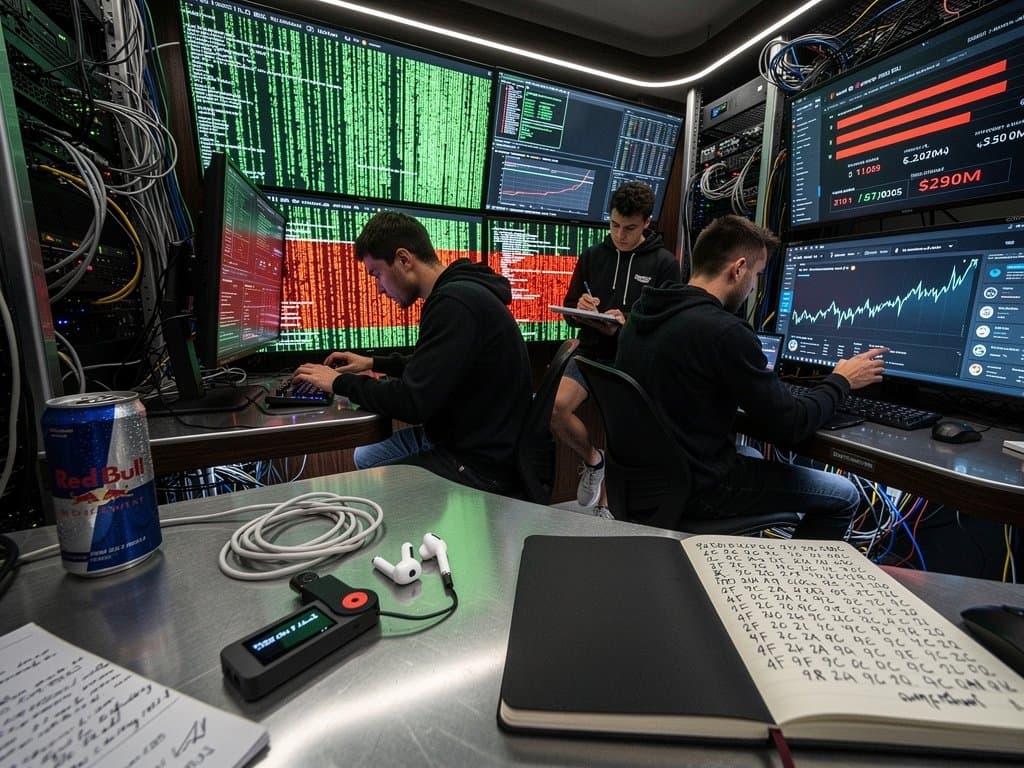 Hacker terminal shows Ethereum NFT exploit with blockchain cracks and price alerts in neon cyber style